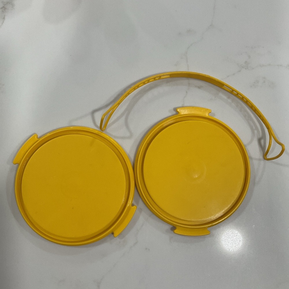 Lot 3 Tupperware Toys Mini Cake Taker: 2 Bottoms + Carrier Handle Yellow Vintage